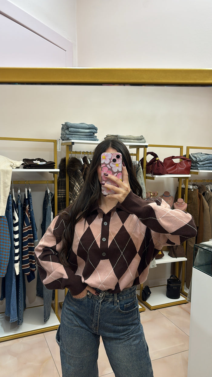 Polo a scacchi pink